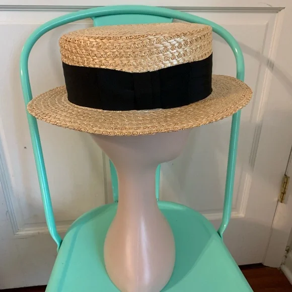 Vintage Macqueen London Straw Boater Hat 6 7/8